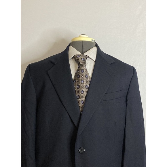Mens Suit Jacket Blazer Sport Coat 40R 44" Navy Blue 2 Button Wool Stafford Mint - Picture 1 of 15